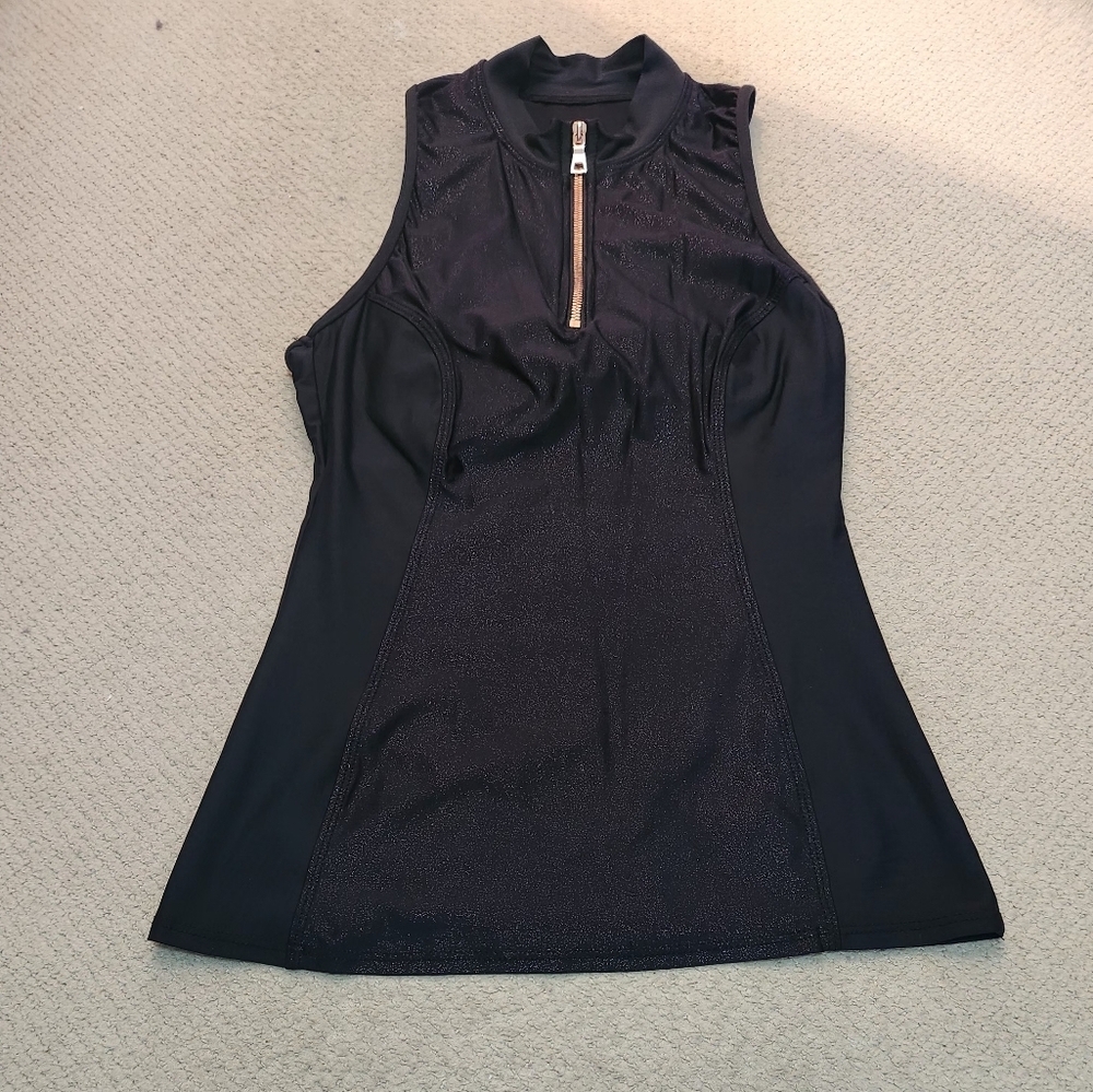 Next 3/4 Zip-Up Athletic Tank Top Front Fitted Stretch Sleeveless Black Medium